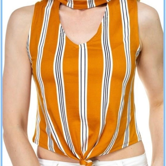 Iris sleeveless Top Choker neck mustard color size M. - Picture 7 of 12